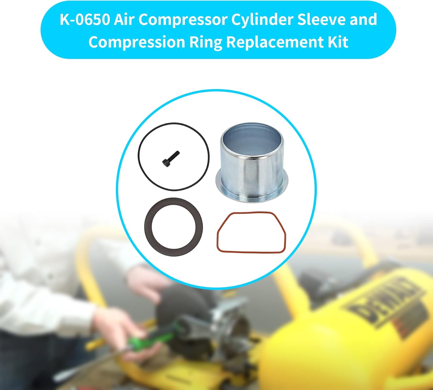 K-0650 Air Compressor Cylinder Sleeve and Compression Ring Replacement Kit Fits for Craftsmann DeVilbisss Porterr Cable Air Compressor Cylinder, Replace for K-0058 KK-4835 KK-5081