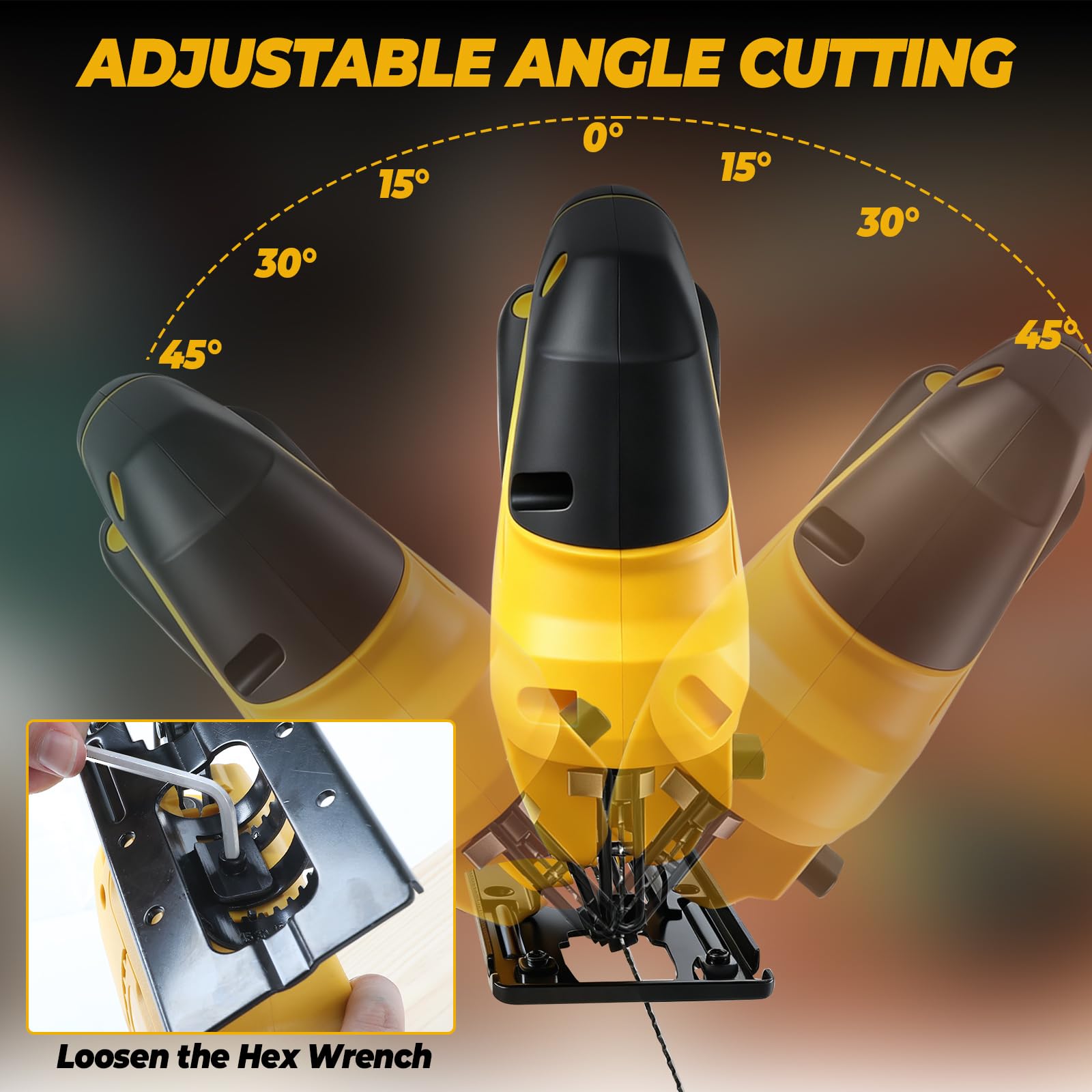 Sierra de calar inalámbrica compatible con baterías DEWALT de 18 V/20 V, 20.000 rpm, motor sin escobillas, 4 posiciones de carrera, regulación de velocidad continua, carrera de 23 mm, 0-2750 carreras