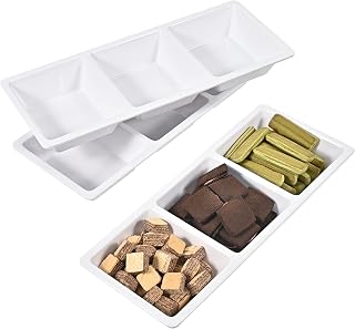 Blue Boat Divided Melamine Serving Platter Set of 3, Stackable, Easy to Clean, Dishwasher Safe, Housewarming Gift, All Seasons, Appetizer, Snack, Fruit, Cheese, Charcuterie (3, 14.5“ x 4.9“)