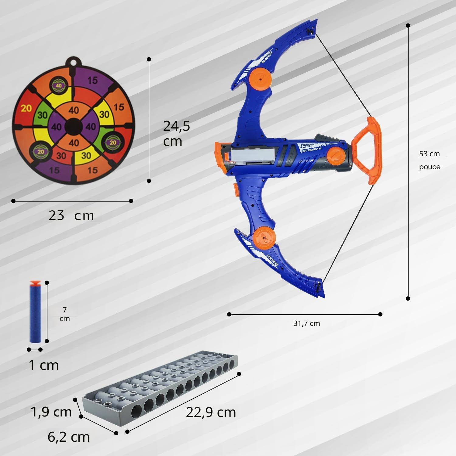 Jeu de flèches et d'arc pour enfants - Compatible avec les balles Nerf Gun - 12 fléchettes - Clip Shot - Boule en mousse - Jouet de tir à l'arc - Avec 36 fléchettes en mousse - Pour garçons et filles