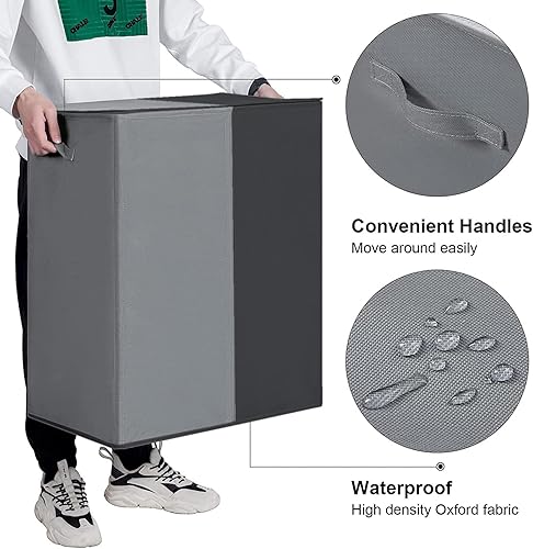 Miniatura 6 de WOWLIVE Cesta de lavandería doble con tapa y bolsas de lavandería extraíbles, cesta grande de 154 litros, cesta de ropa sucia plegable de 2