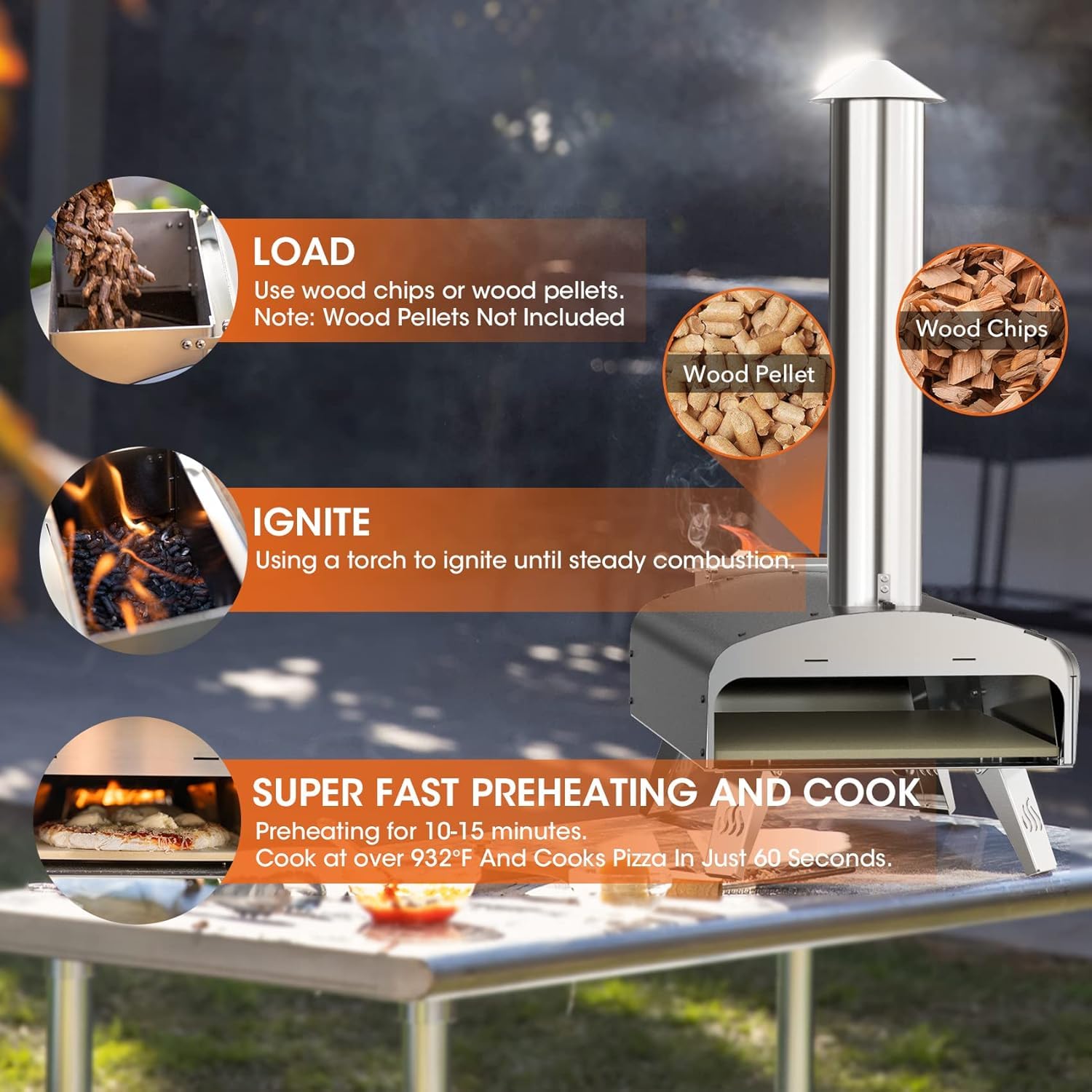 Mimiuo Four à Pizza extérieur Noir au Charbon de Bois Pellets, Four à Bois Jardin avec Pelle à Pizza, Pierre à Pizza 33 cm Classic W-Oven Series