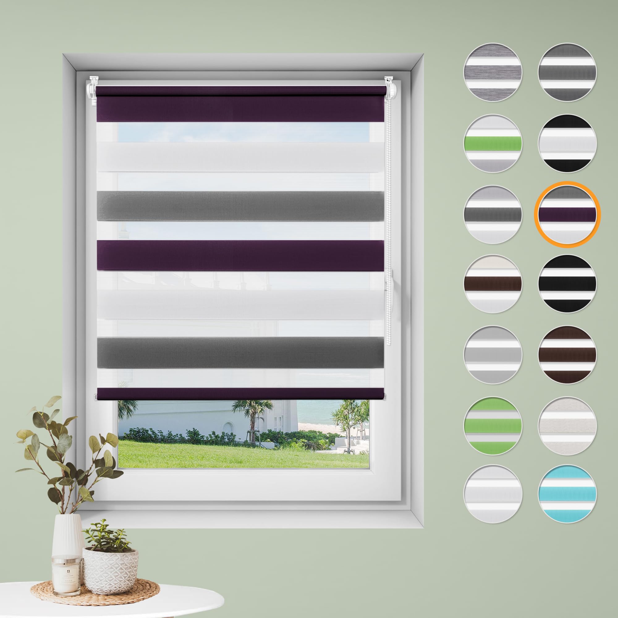 Sanfree Doppelrollo klemmfix ohne Bohren Duo Rollos für Fenster ohne Bohren Weiß-Lila-Anthrazit B45 x H150cm-Stoffbreite 41cm Fensterrollo Klemmrollos für Fenster und Tür Sonnenschutz & Sichtschutz