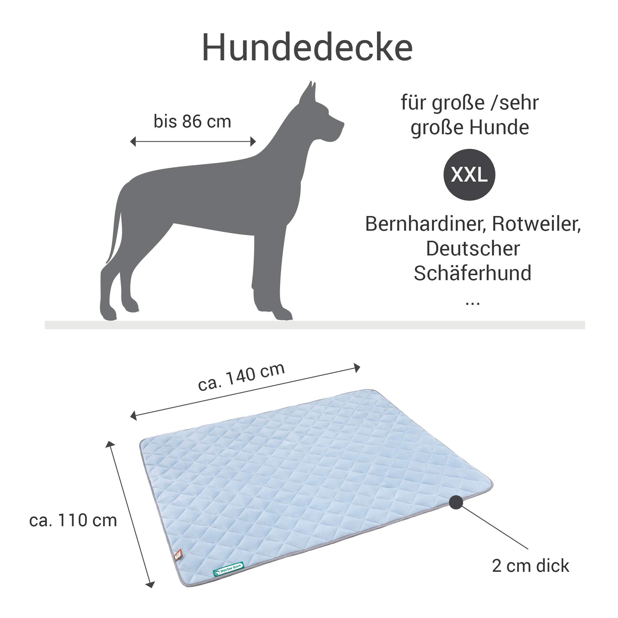 Doctor Bark Manta para perros de forro polar, reversible, mullida, robusta y mullida, para perros muy grandes, lavable hasta 95 °C (azul cielo/gris claro, XXL – 140 x 110 cm)