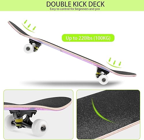 Miniatura 7 de Patinetas para principiantes, niños, niñas y adultos, 31 x 8 pulgadas, patineta Pro completa, 8 capas de madera de arce, cóncava de doble patada,