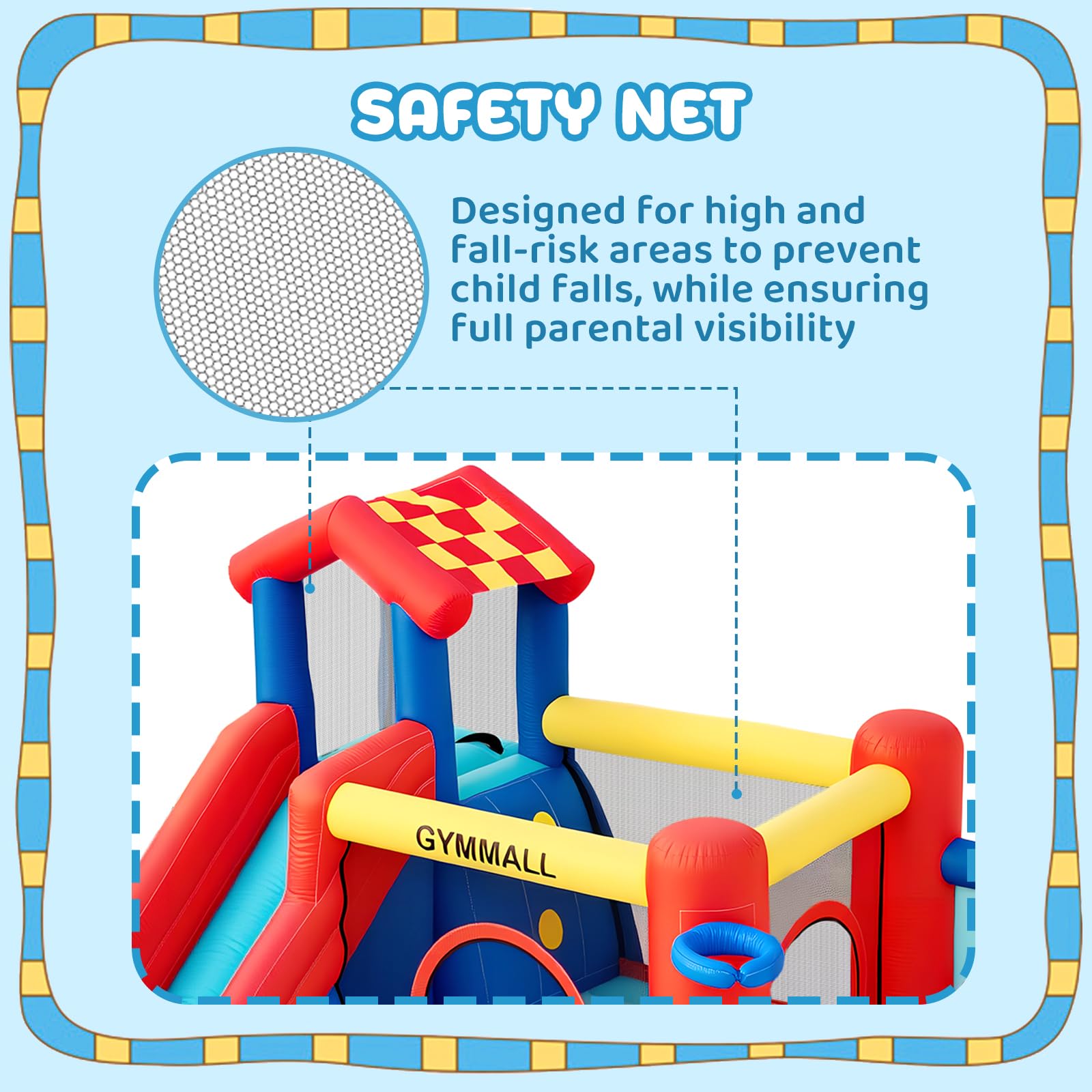 Castello Gonfiabile per Bambini – Gioco Multifunzione 8 in 1 con Scivolo, Parete da Arrampicata, Trampolino e Ventilatore 370W, Ideale per Uso Interno ed Esterno