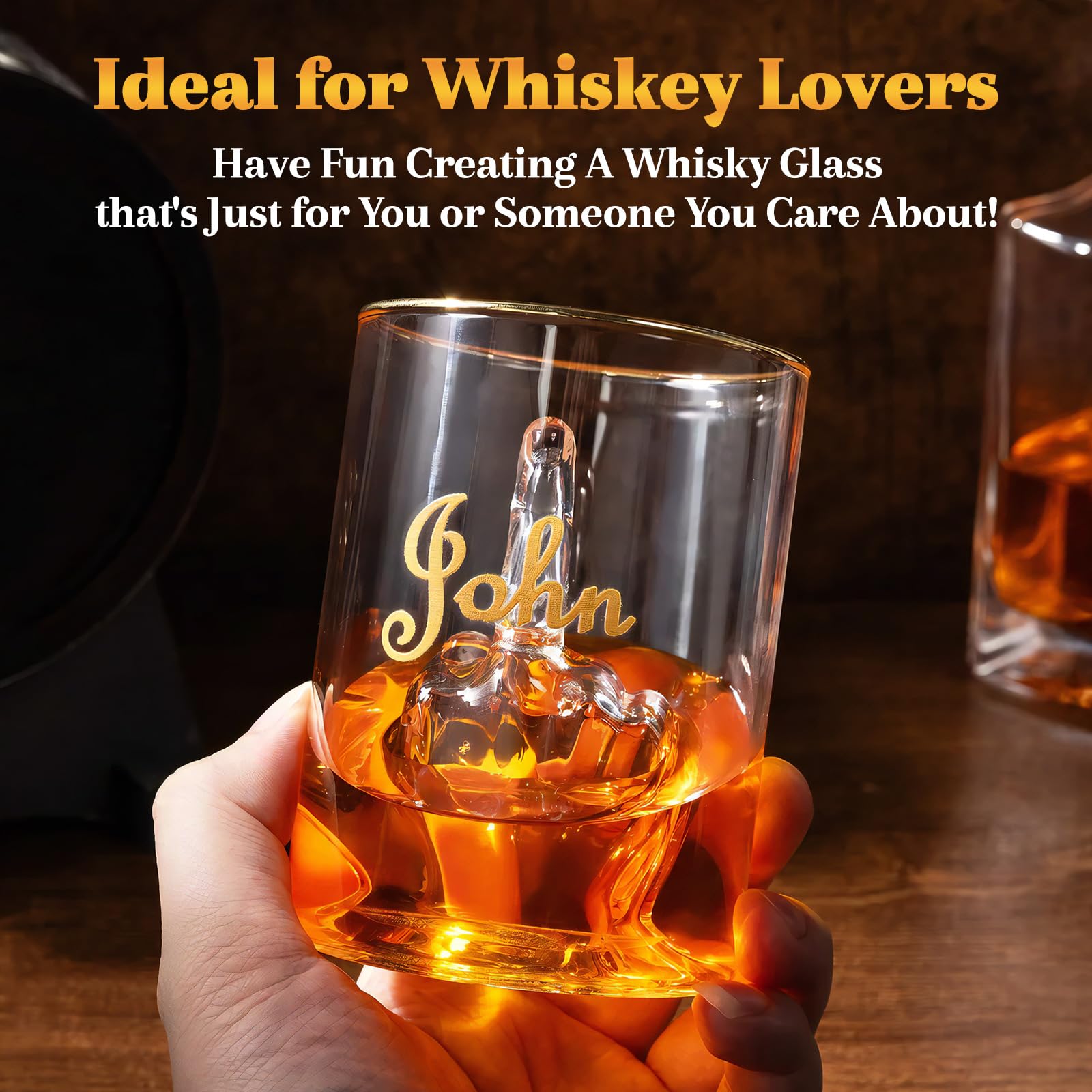 Verre à whisky humoristique personnalisé avec doigt d'honneur, 37 cl (12,5 oz), idéal pour le scotch ou le bourbon. Design 3D en forme de doigt d'honneur.