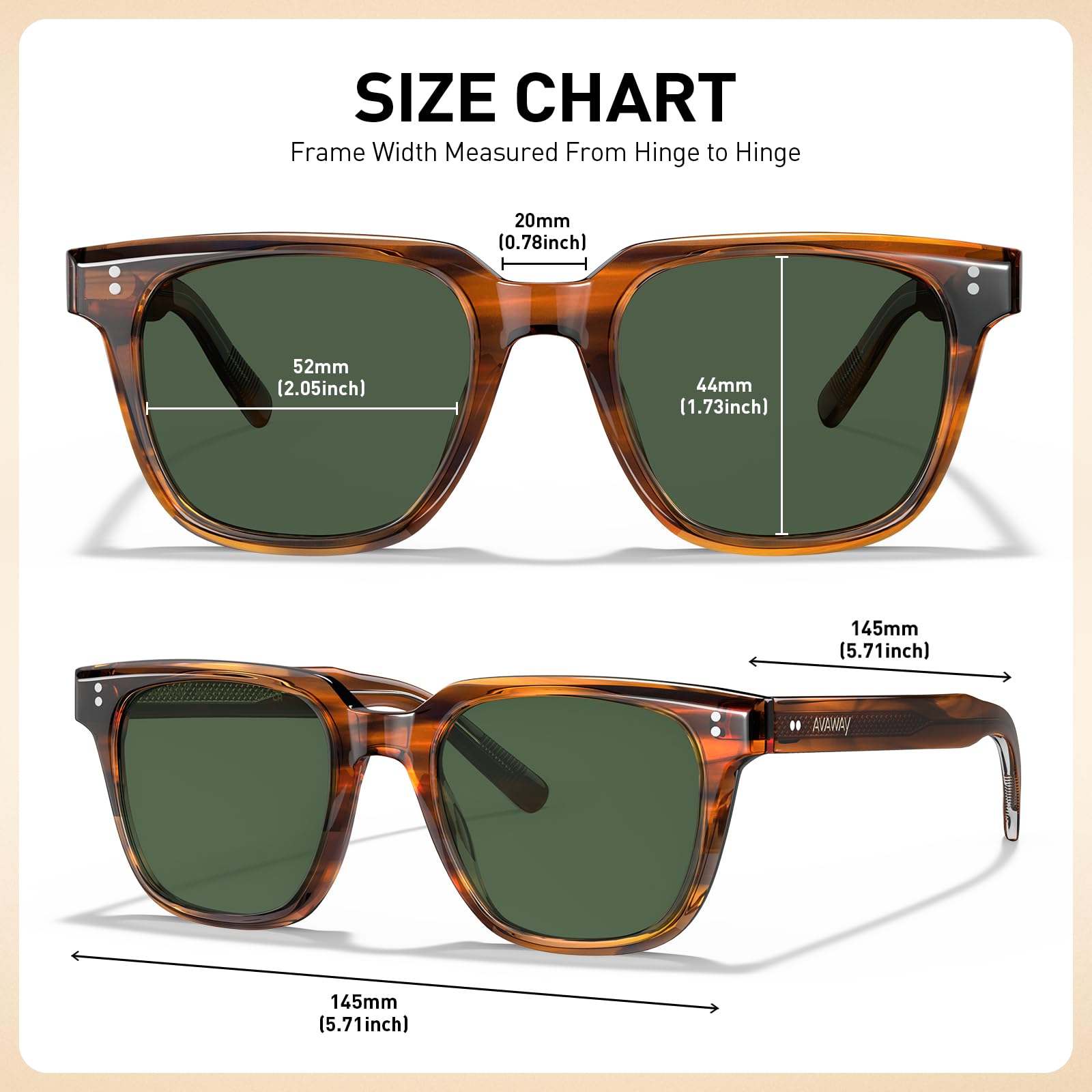 AVAWAY Moda Occhiali da sole Polarizzati da Uomo Protezione UV Retro Vintage Montatura in Acetato Occhiali Quadrati per la Guida e la Pesca