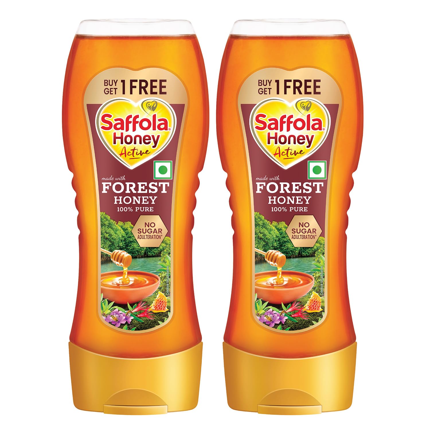 Saffola Honey Active, Made with Sundarban Forest Honey, 100% Pure Honey, No sugar adulteration, Natural Immunity booster, 2 x 350g