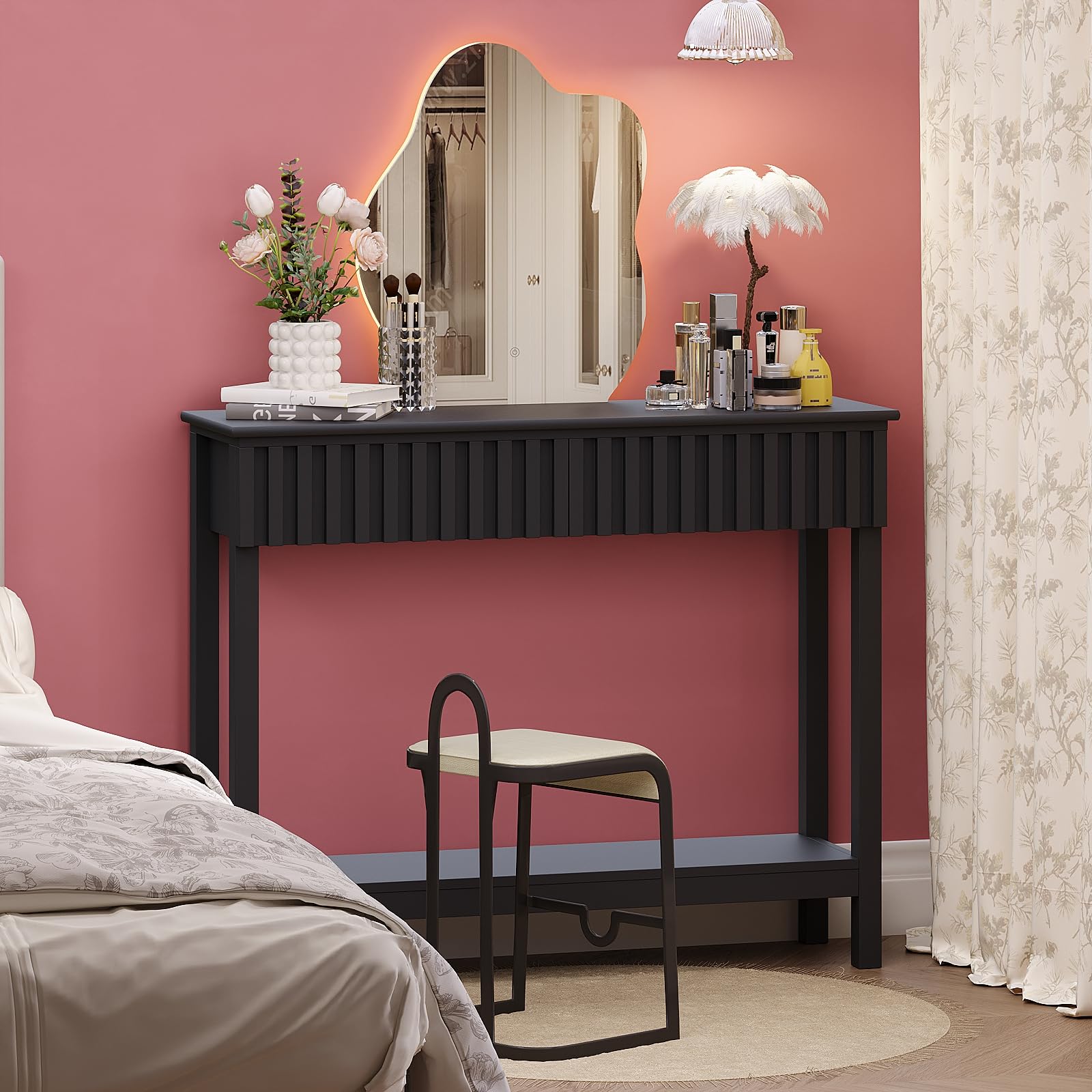 Trironsun Tavolo consolle sottile con 2 cassetti e ripiano, moderno tavolo in legno per corridoio, soggiorno o dietro il divano (nero, 2 cassetti)