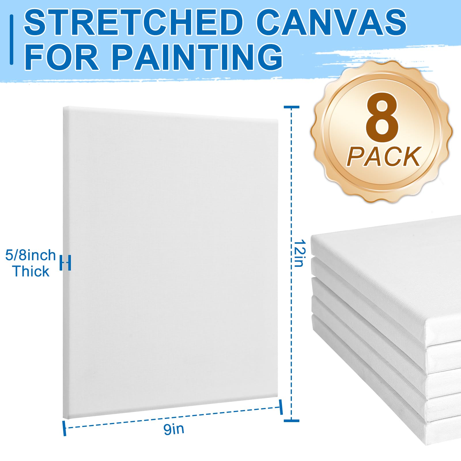 Lot de 8 toiles tendues pour peinture 22,9 x 30,5 cm