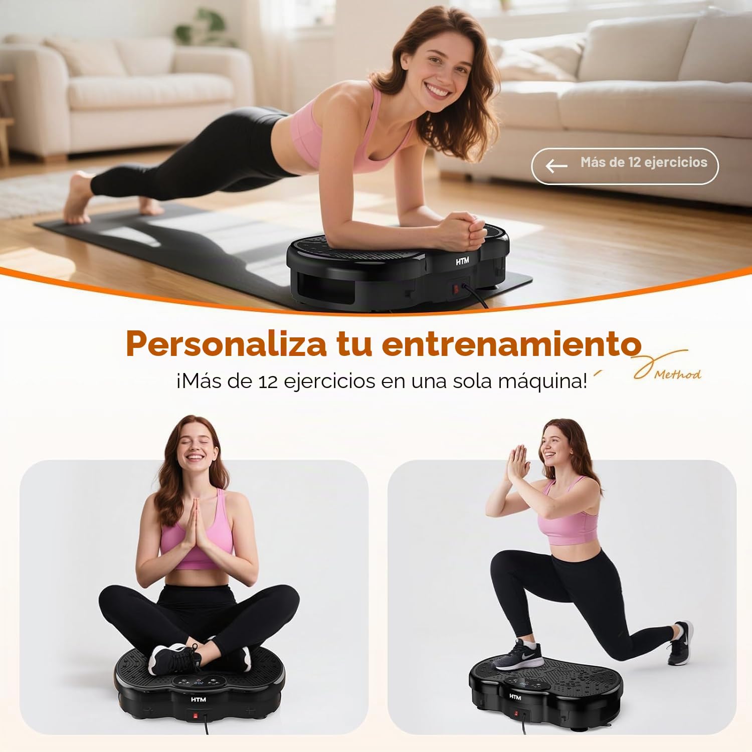 HTM Plataforma Vibratoria, Vibration Plate De Cuerpo Completo para Perder Peso con Ranuras para Bandas De Resistencia, Capacidad De 300 Libras, 120 Velocidades, 9 Modos De Entrenamiento