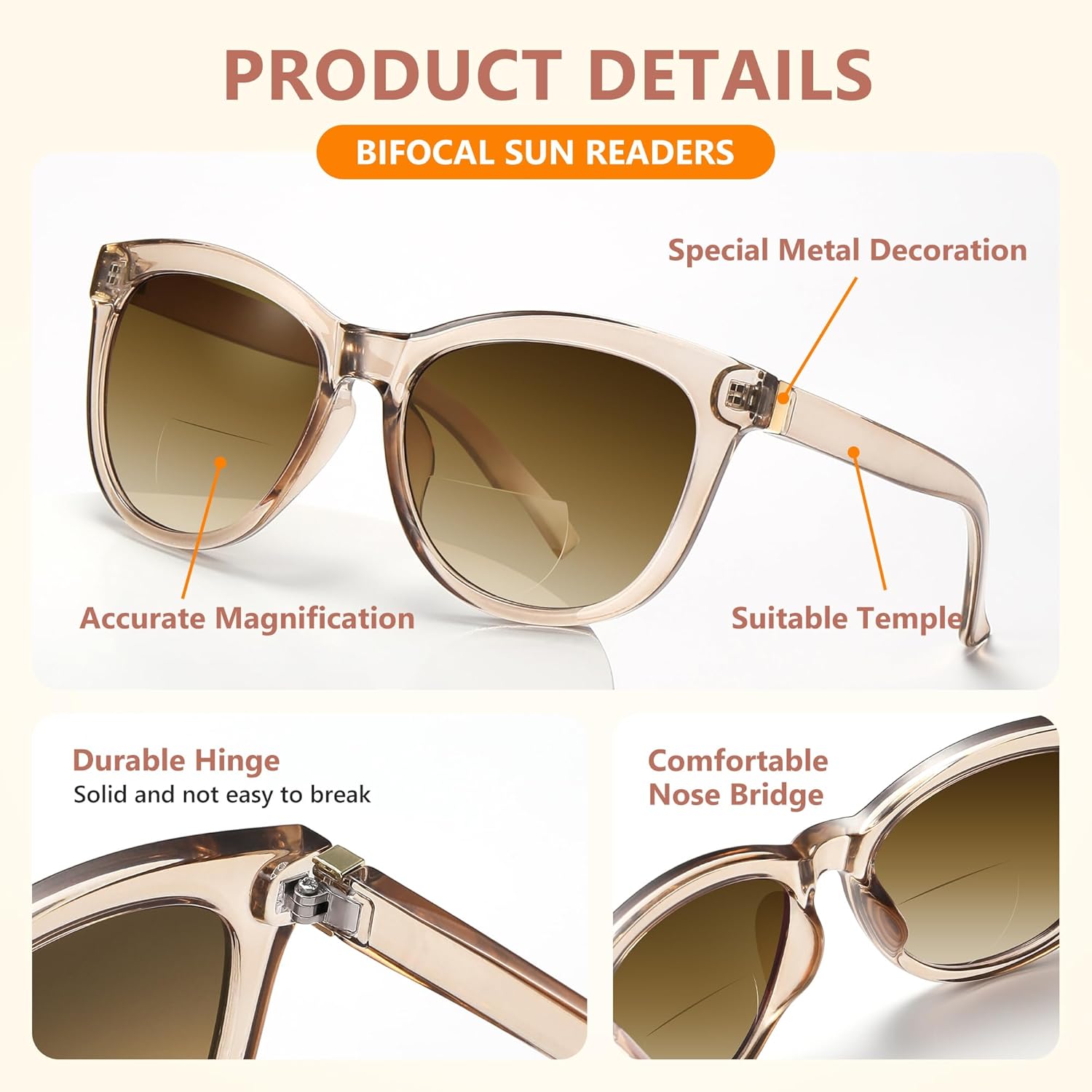EASY READ 2 Pack Cateye Bifocal Reading Sunglasses for Women,Fashion Outdoor Sun Readers UV Protection - Image 4
