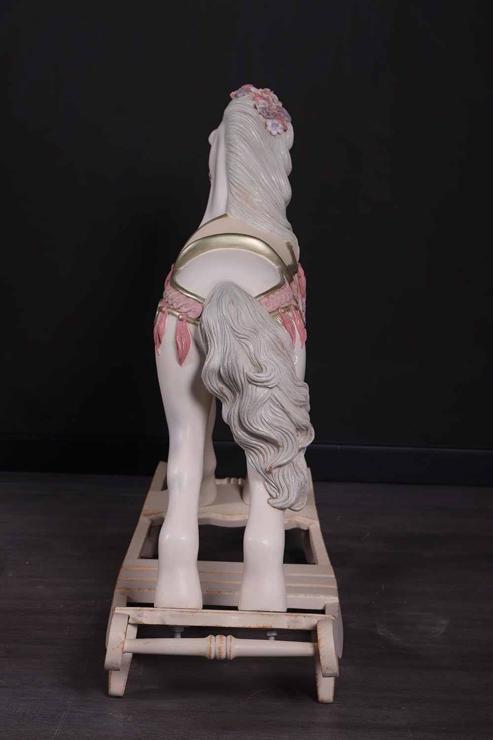 Decorative Rocking Horse, White with Pink Floral Accents, Resin and Wood, Fantasy Theme, 11 Pounds