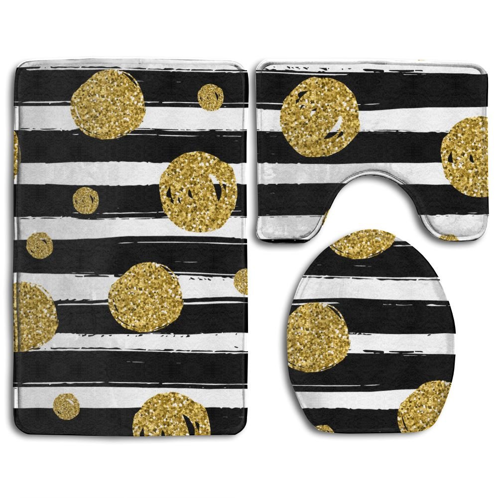 Hss4ad Gold Black White Non Slip Antistatic 3 Piece Bathroom Rug Set Bath Mat Contour Mat Toilet Lid Cover Buy Online In Faroe Islands Missing Category Value Products In