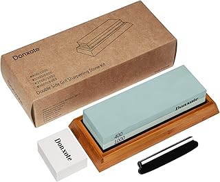 Donxote Sharpening Stone, 400/1000 Double Side Grit Waterstone, Chef Knife Sharpener, with Nonslip Bamboo Base & Angle Guide and Flattening Stone