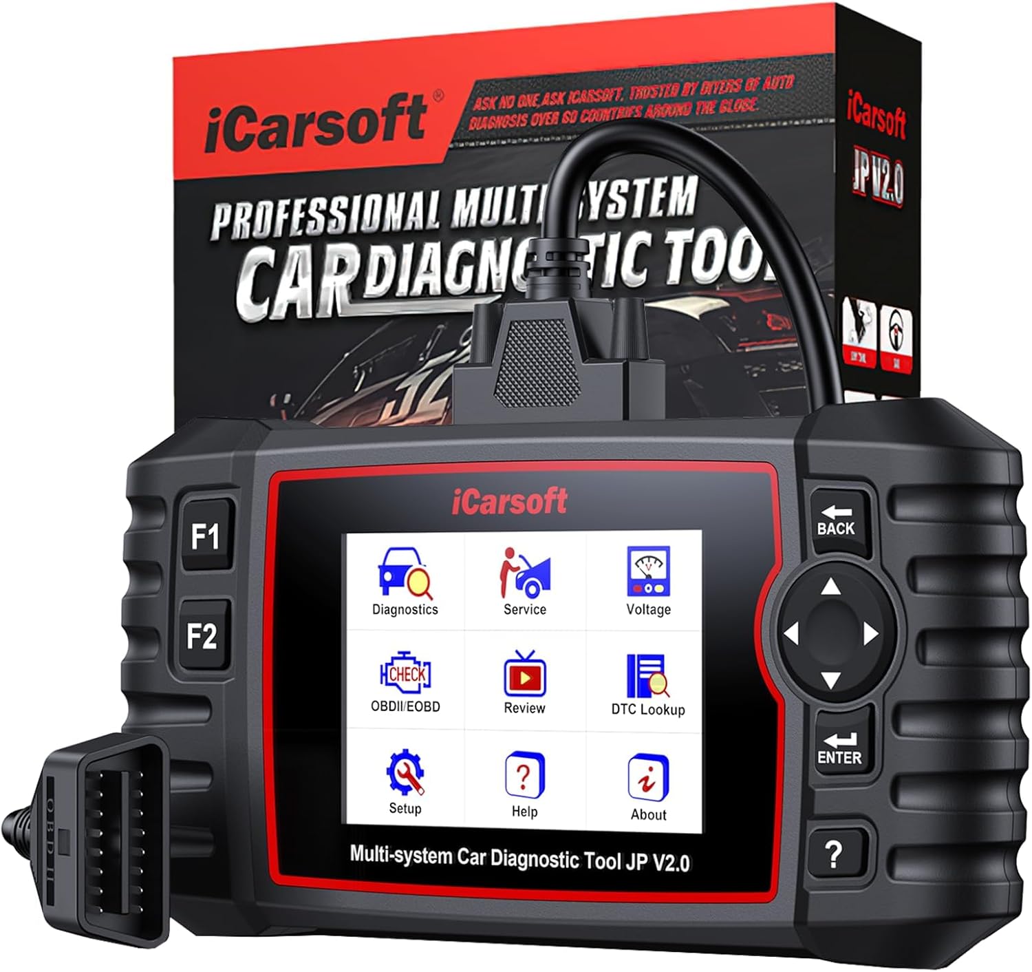 iCarsoft JP V2.0 Diagnostic Tool for Daewoo/Toyota/Honda/Mitsubishi/Suzuki/Mazda/Hyundai, Full System OBD2 Scanner with 9 Service Function, Oil/EPB/BMS/ETC/SAS/BLD/INJ/TPMS/DPfilter