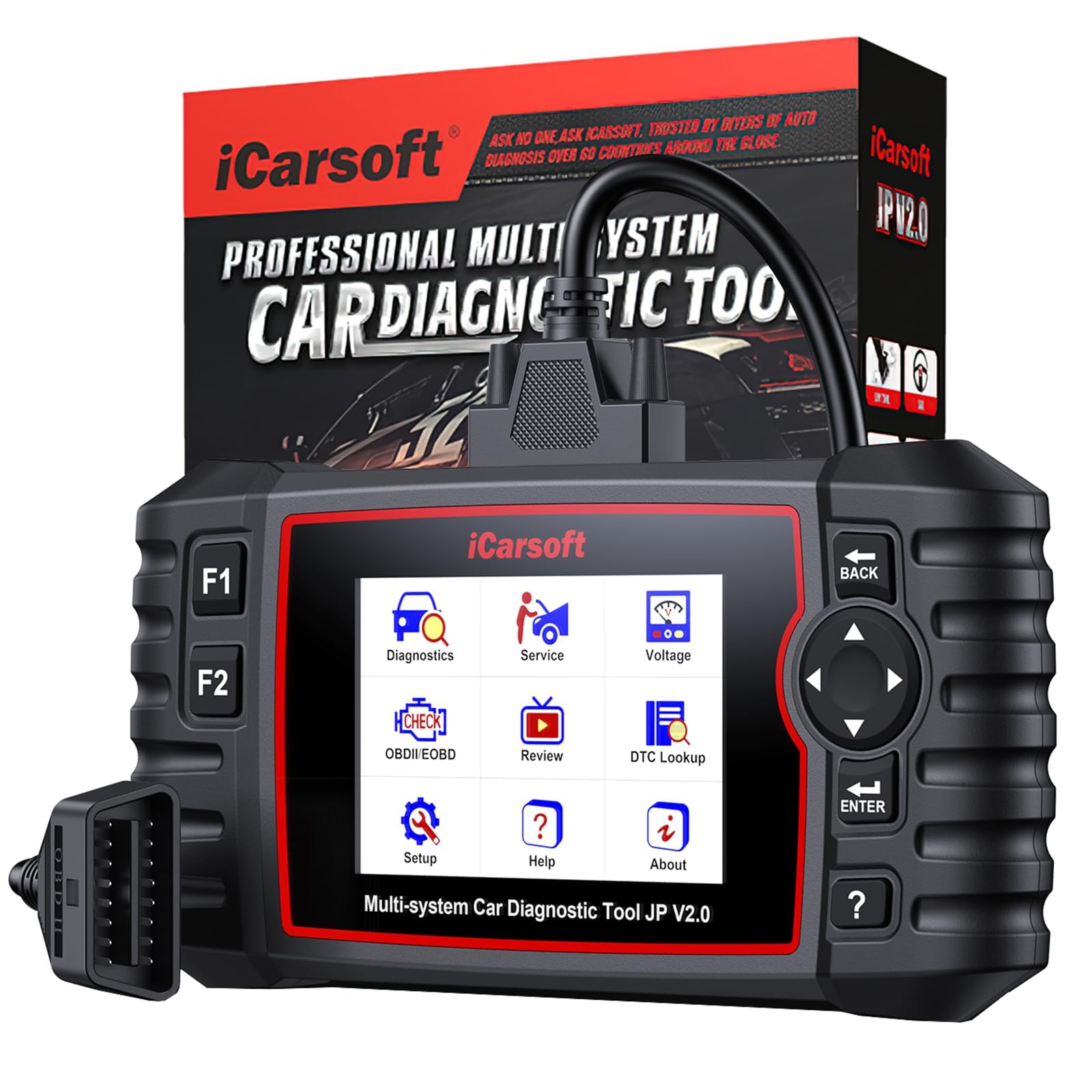 iCarsoft JP V2.0 strumento diagnostico per Daewoo/Toyota/Honda/Mitsubishi/Suzuki/Mazda/Hyundai, sistema completo OBD2 scanner con 9 funzioni di servizio, olio/EPB/BMS/ETC/SAS/BLD/INJ/TPMS/DPfilter