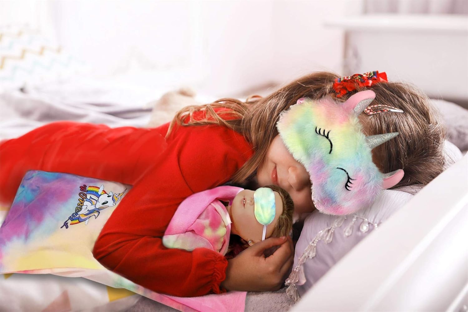 18-inch Doll Clothes and Doll Sleeping Bag Set with Matching Sleepover Masks & Pillow