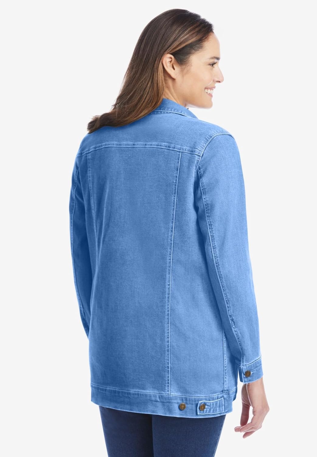 Woman Within Plus Size Long Stretch Denim Jacket Oversized Jean Jacket