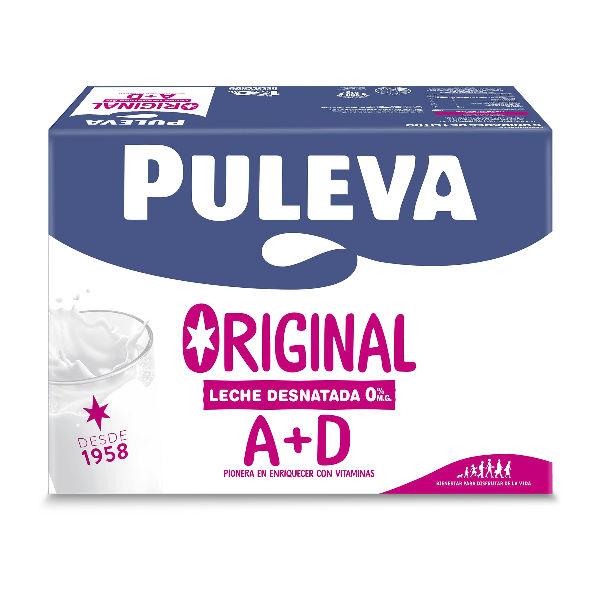 Puleva Original - Leche Desnatada con Vitaminas A y D - Sin Azúcar Añadido y Sin Gluten - Brik UHT Pack 6 x 1L — view 2