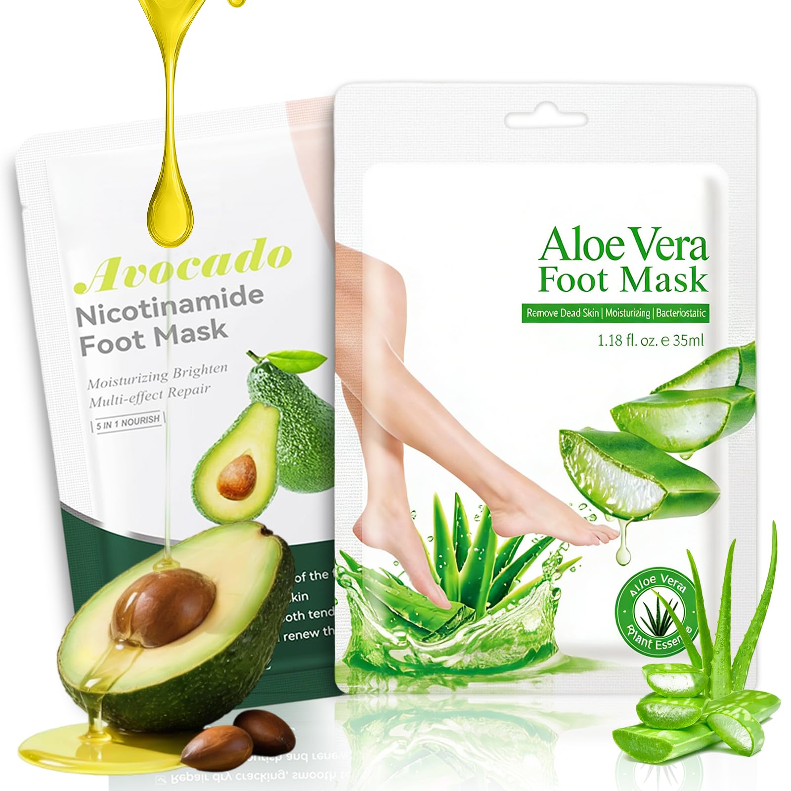 2 Paia Maschera Piedi Idratante, Esfoliante Dolce per Calli e Pelle Morta, Trattamento Quotidiano per Piedi Secchi e Screpolati, per Piedi Sempre Lisci e Morbidi (Aloe Vera e Avocado)