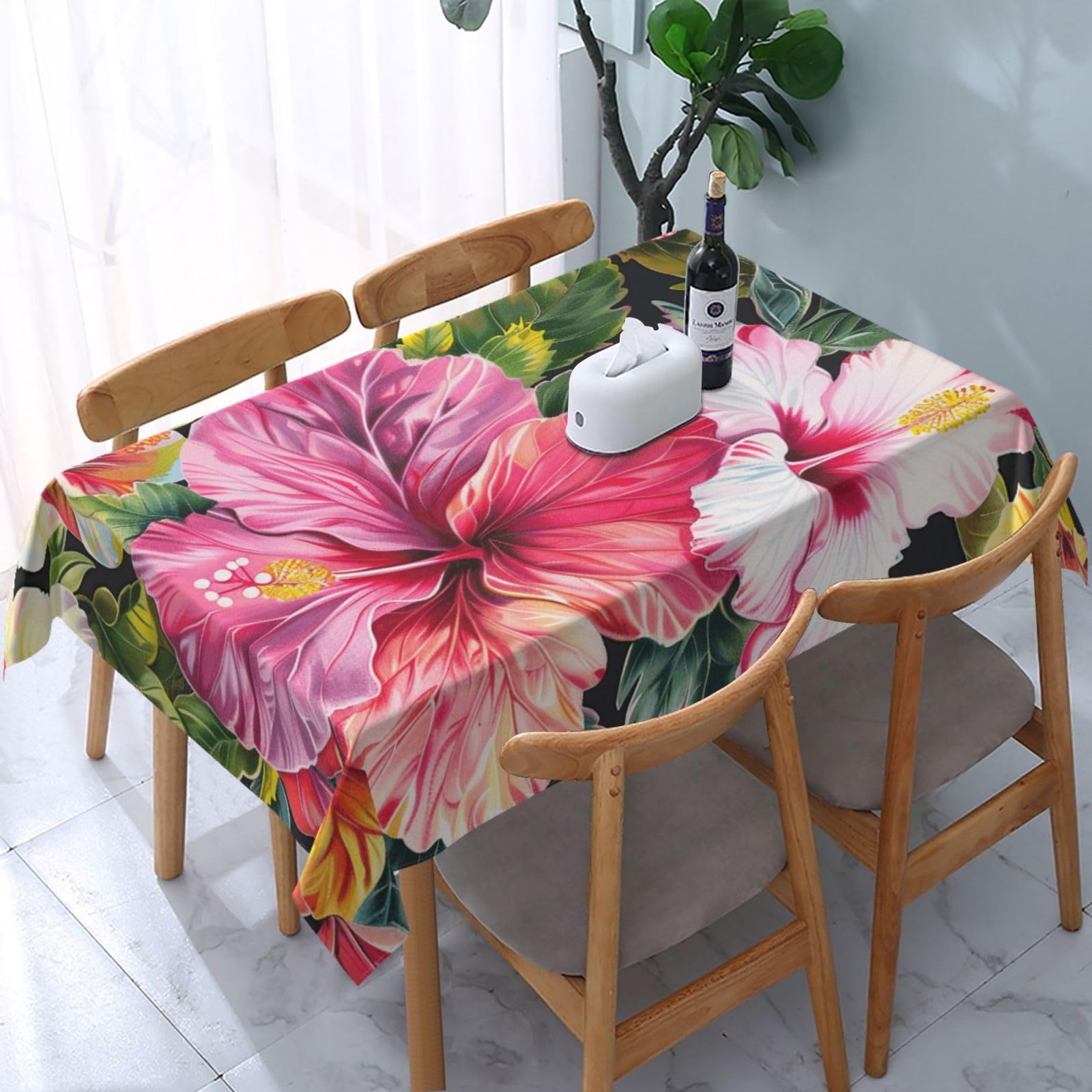 WPKJU Hibiscus Flowers Print Printed Tablecloth Water Resistant Table Cover Washable Rectangle Table Cloth for Tables 54x72 in