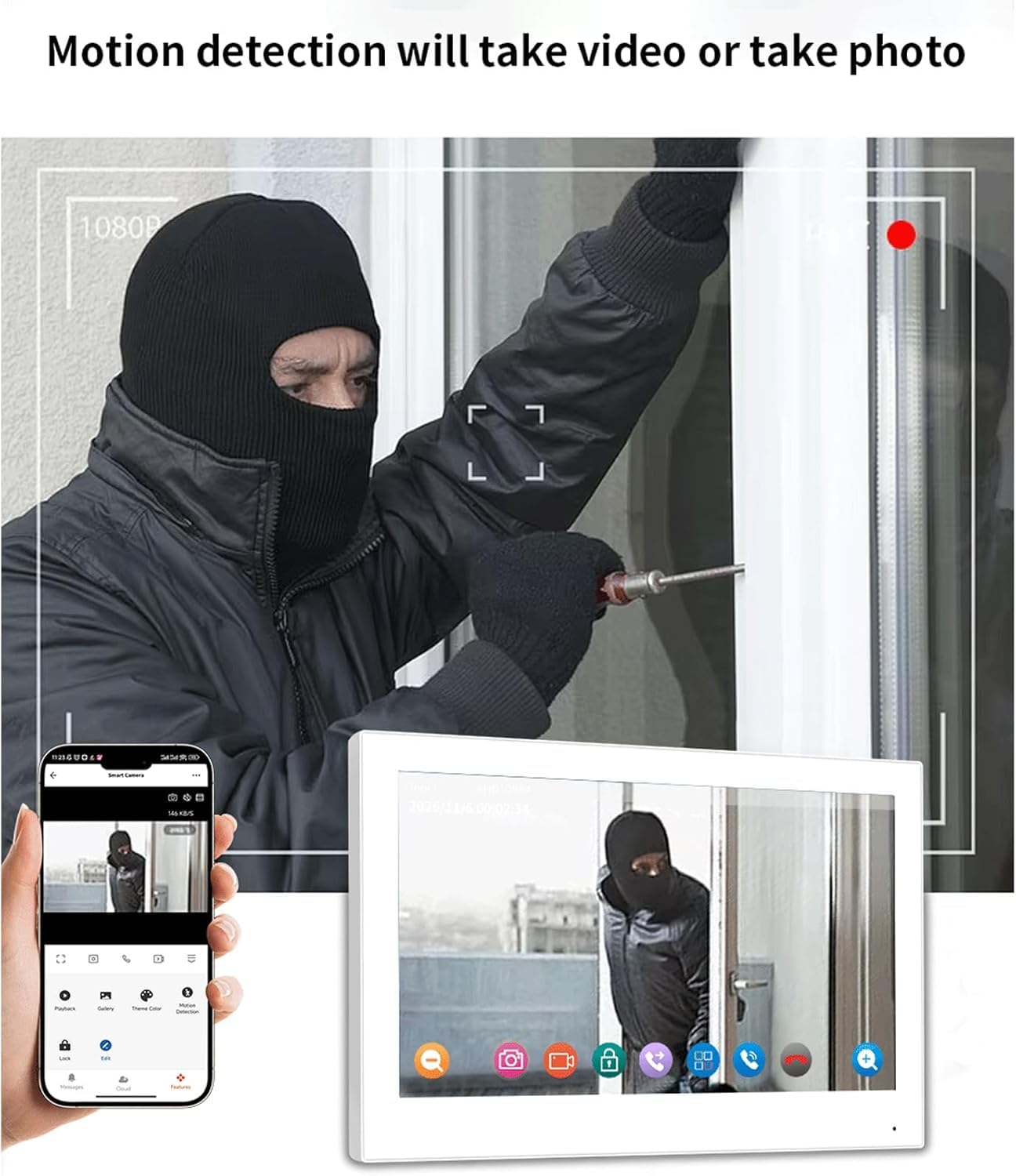 ANJIELO SMART Zestaw Wideodomofonowy 1080P – 7-calowy Monitor, Obsługa 2–12 Mieszkań, Detekcja Ruchu, Rozmowy Dwukierunkowe, Integracja z Tuya, Slot na Kartę 32GB（Trzy rodziny）
