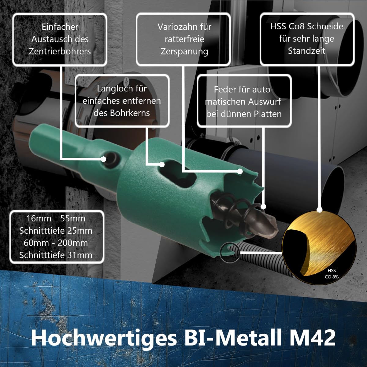 Otwornice HSS bimetal 15-200 mm koronka wiertnicza wiertło do puszek do metalu suchej zabudowy (200 mm)