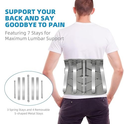 Miniatura 3 de HONGJING Cinturón lumbar de compresión para aliviar el dolor de espalda, soporte lumbar con 7 estancias para mujeres y hombres, y alivio del dolor