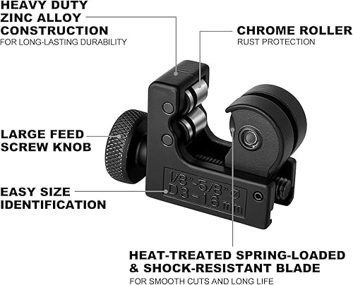Miniatura 2 de HAUTMEC Herramienta de corte de tubos de cobre 18" a 58"OD (3-16mm), Mini herramienta de corte de tubos de cobre para PVC, cobre, aluminio y tubos