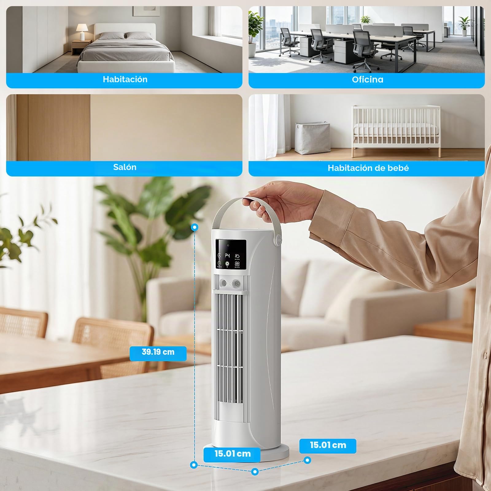 Aire Acondicionado Portátil – Mini Aire Acondicionado con Función de Refrigeración y Humidificación, 4 Niveles de Temporizador, Salida de Aire Oscilante de 120°, Oficina, Dormitorio（Blanco perla）