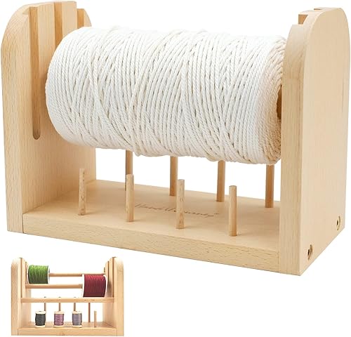 HAND U JOURNEY Soporte de carretes de madera con carrete de 3 hilosorganizador multifuncional de hilo de haya para tejer macramé, hilos de coser o