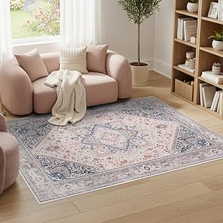 TAPISO Nora Teppich Wohnzimmer | Vintage, orientalischer, rutschfest, Pflegeleicht Design-Teppich | Beige Blau |Kurzflor Bedruckt |Für Schlafzimmer, Esszimmer, Flur 120 x 160 cm