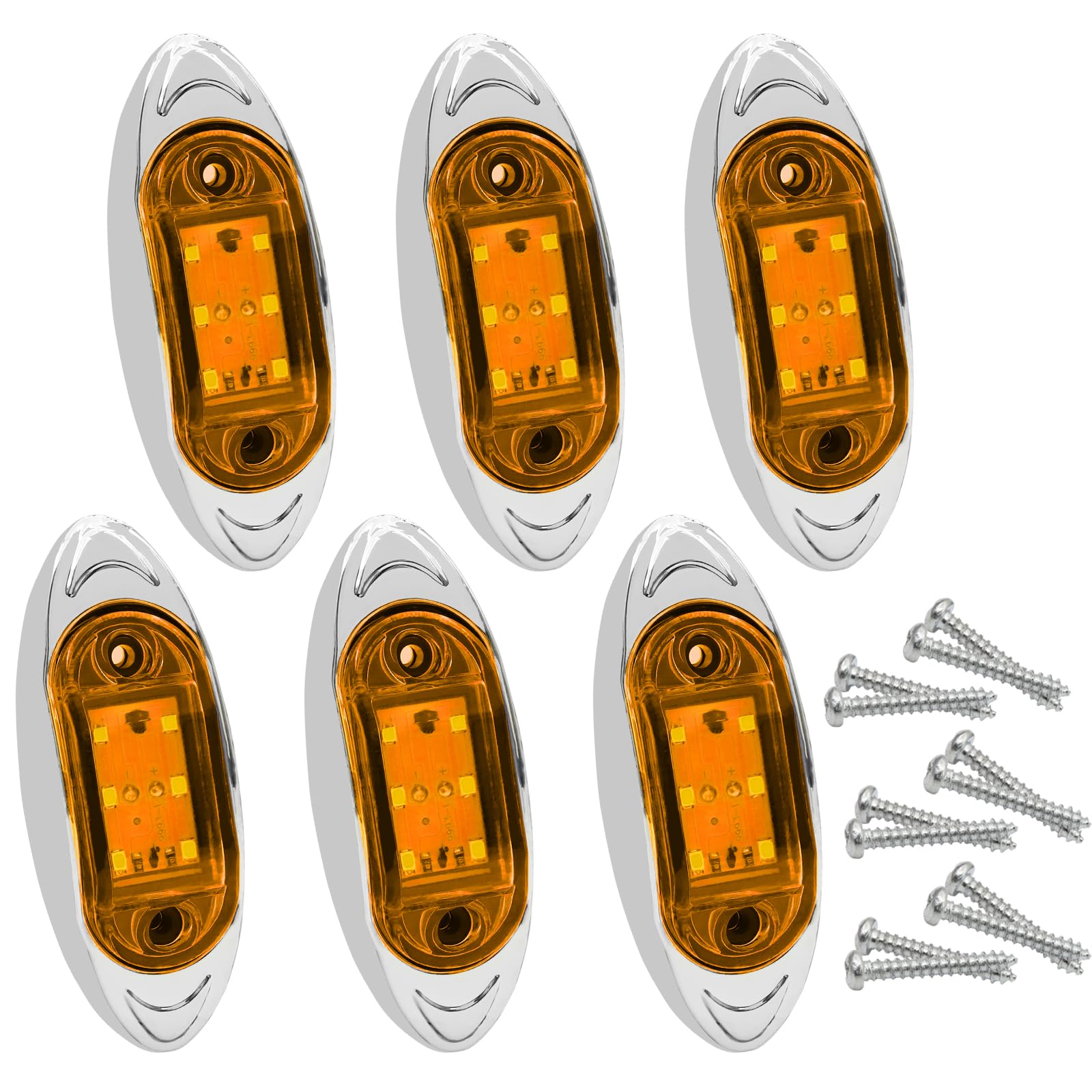 Luci di sagoma Laterali LED, 3.8 Inch 12V 24V Luci di sagoma LED Posteriore Anteriore Indicatore Luci di sagoma Laterali con Lunetta Cromata per Camion Rimorchio Van Bus, 6pcs