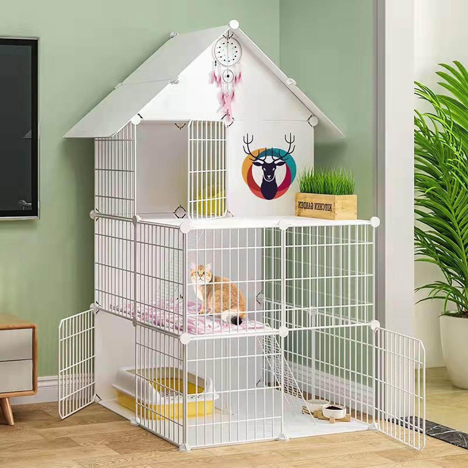 Jaulas Grandes para Gatos, Corral Metálico De Interior, Recinto Desmontable, Gran Espacio De Ejercicio, Casa para Animales Pequeños, Jaula para Gatos Ensamblada, Caseta P(C-75 * 75 * 146cm-3)