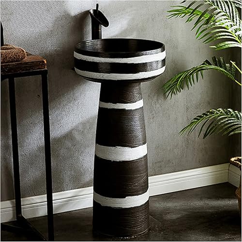 YRRA Fregadero de pedestal de 16 x 16 pulgadas, fregadero de cerámica moderno de oro, fregadero de pedestal de arcilla de caolín, fregadero