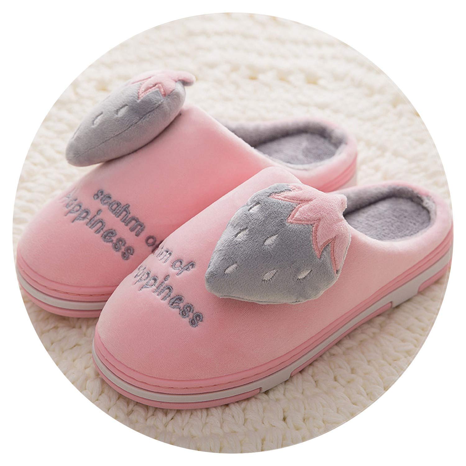 High end Winter Women Home Slippers Strawberry Fashion Warm Shoes Woman Slip on Flats Female Slides Black Pink