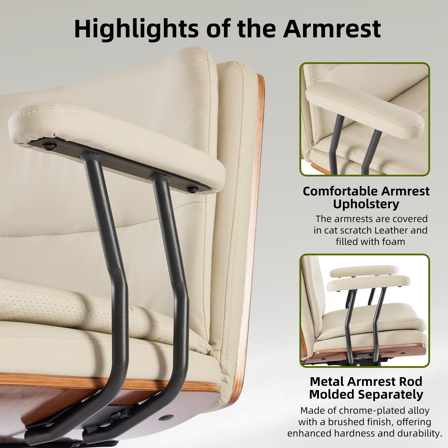 Criss Cross Chair with Armrests & Wheels, PU Leather Adjustable Swivel Walnut Task Chair with Wide Seat, Ergonomic Mid Back Computer Office Desk Chairs for Meeting Room, Home