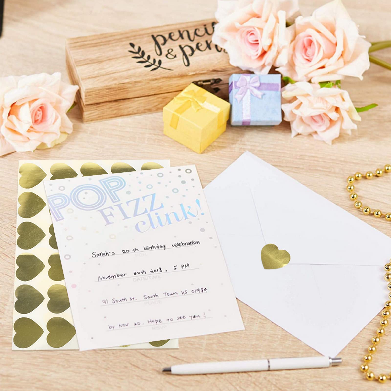 1170 Autocollants Cœur Dorés - Pour Décorer Carte, Cadeau, Enveloppe (Saint-Valentin, Mariage)