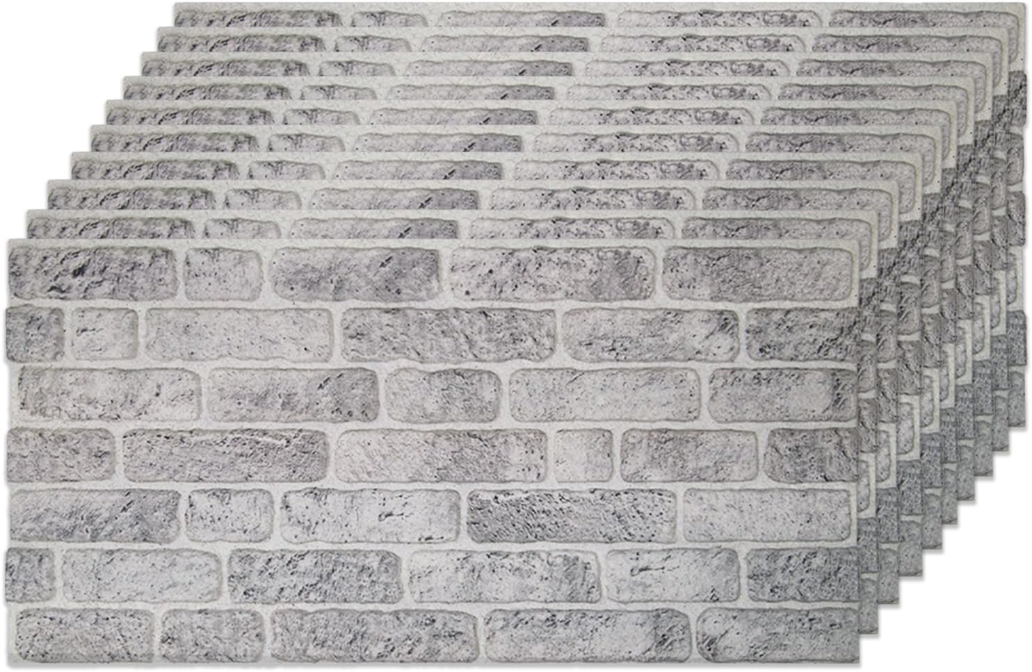 IZODEKOR 3D Wall Panels Brick Effect - Cladding, Stone Look, Styrofoam Facing for Living Room, Kitchen, Bathroom, Balcony, Bedroom, Back of Counter | White Grey (10 x Panels) - Covers 53 sq ft