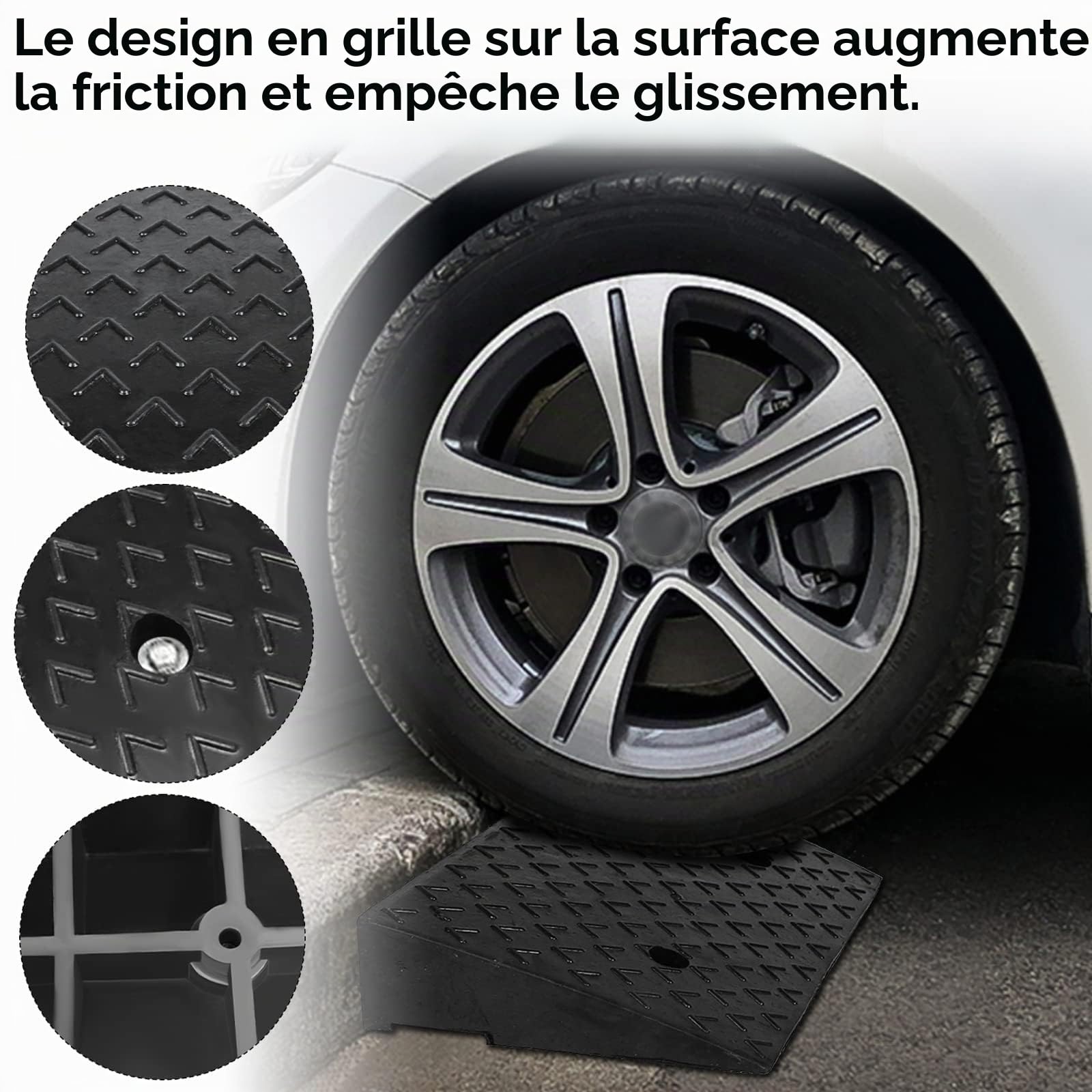 XMTECH Lot de 2 rampes de trottoir en caoutchouc de 10,5 cm de haut - Rampe de trottoir pour fauteuil roulant, rampe de seuil de porte pour voiture, moto, fauteuil roulant, déambulateur