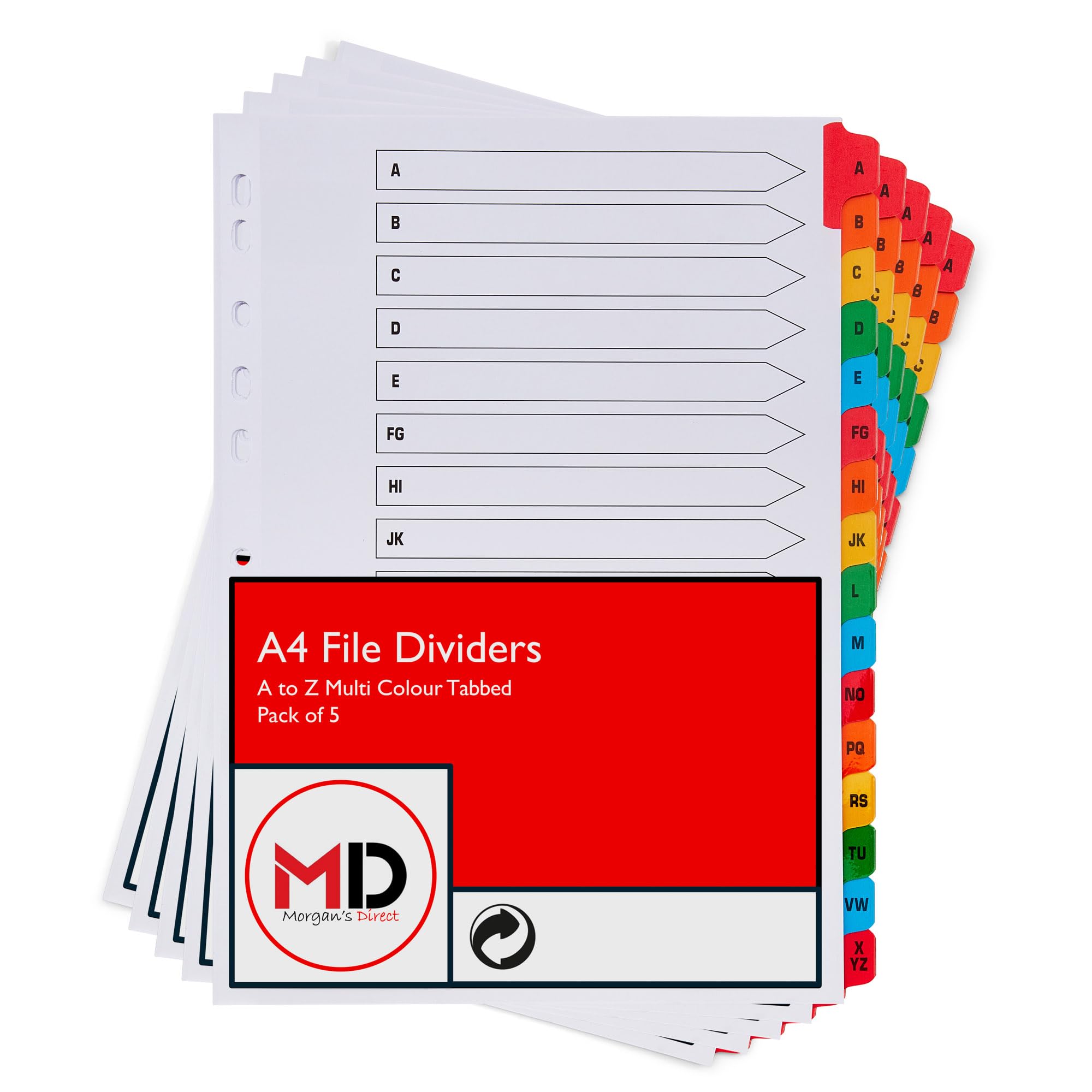 A4 A-Z File Dividers with Coloured Alphabet Index Tabs - Multi Hole Punched and Reinforced Subject Divider - Pack of 5 โ image 1