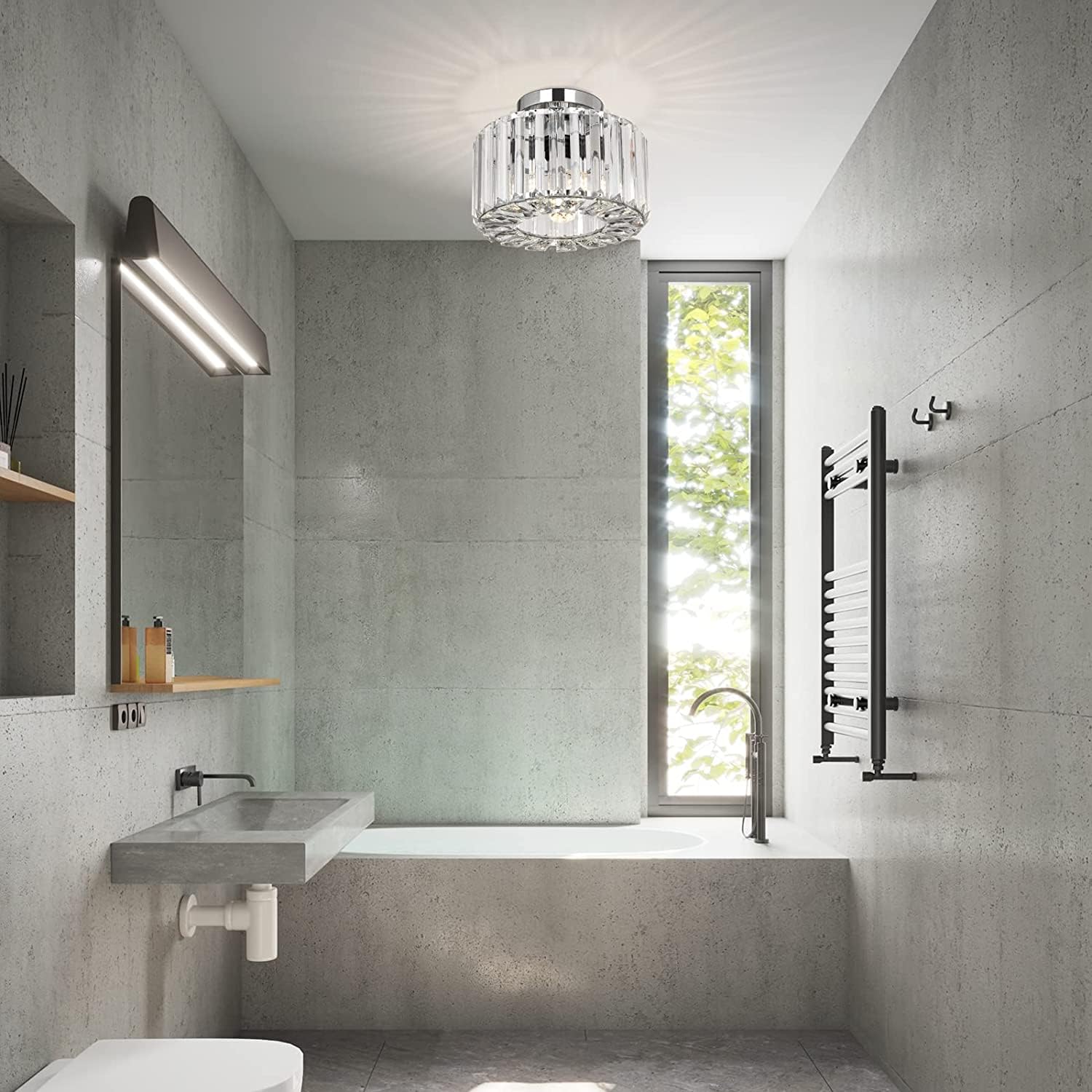 FRIDEKO HOME Plafoniera moderna in cristallo - lampadario in cristallo K9 paralume E27 lampada da soffitto per cucina soggiorno camera da letto, cromo Ø22cm