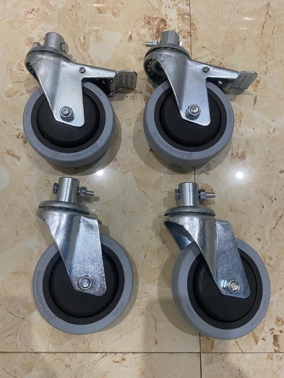 P.M.P.S. Caster Wheel set of Brake/Lock System for Hospital Bed Suitable for 1-1.25 Inch Diameter Pipe I Size: 100Mm with 4" Height I 4 Pcs Set - Pack of 2 Pcs with Brake & 2 Pcs Normal)-image-43