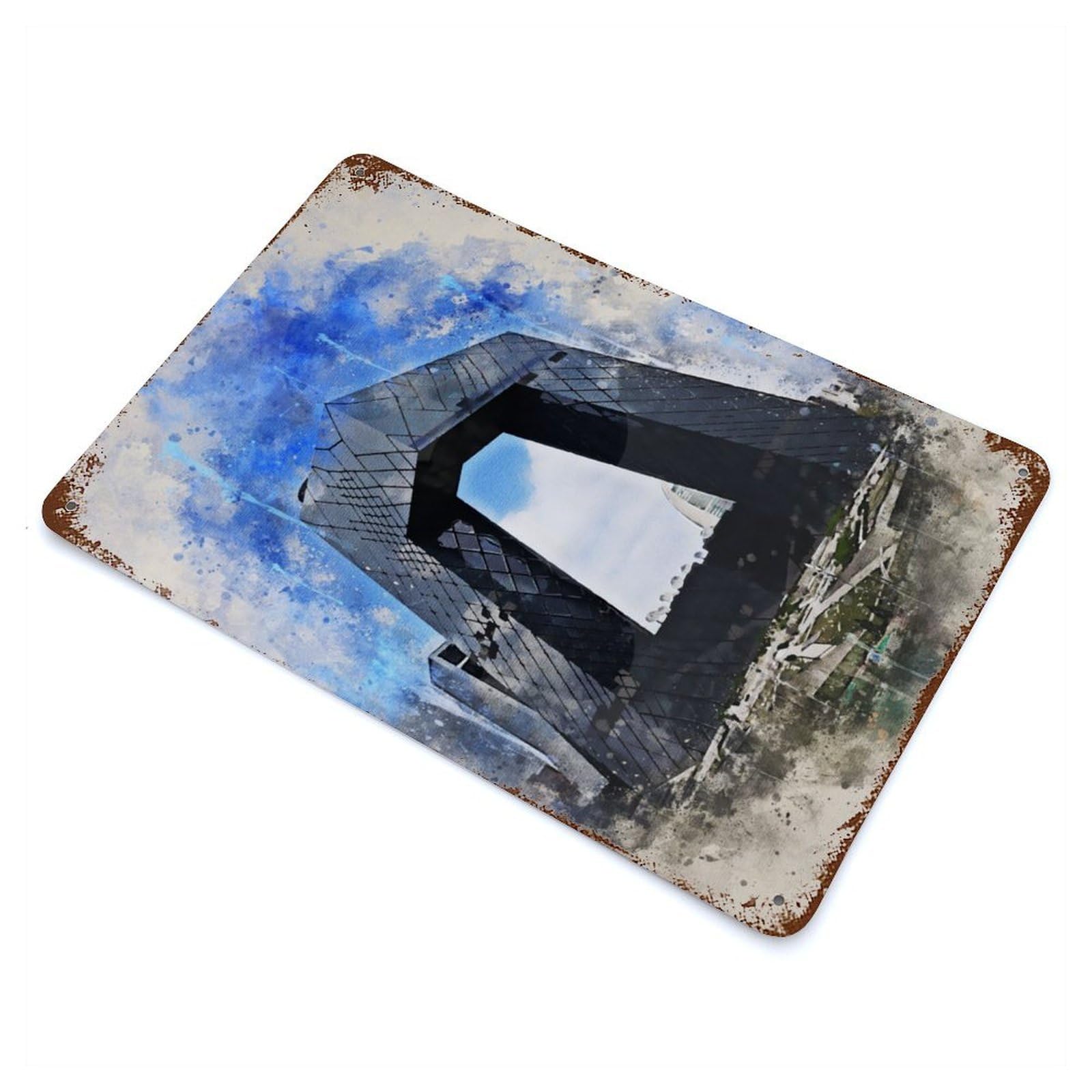 Beijing in Watercolor Rusty Metal Tin Sign 11.8"x7.9", for Farmhouse, Kitchen And Entryway Decor, Rustic Home Decor
