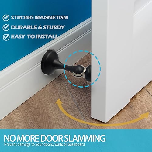 Miniatura 9 de Neoera Tope magnético de puerta (níquel cepillado) sin perforaciones, fuerte adhesivo para montaje en puerta, fuerte cierre magnético de puerta para
