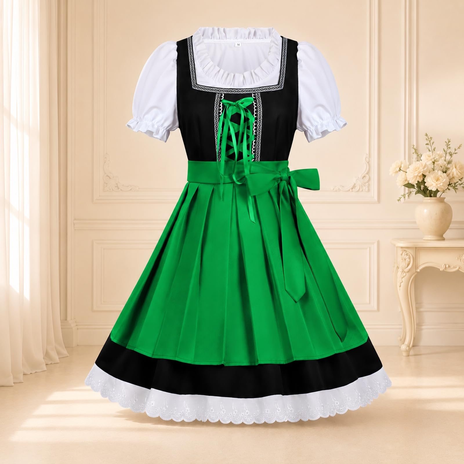 Midi Dirndl Damen Trachten Trachtenkleid Spitzen Patchwork Dirndl Kleid Trachtenmode Elegant Trachtenrock Oktoberfest Damen Outfit Schnürung Dirndlkleid Festlich Kleider Für Oktoberfest Karneval