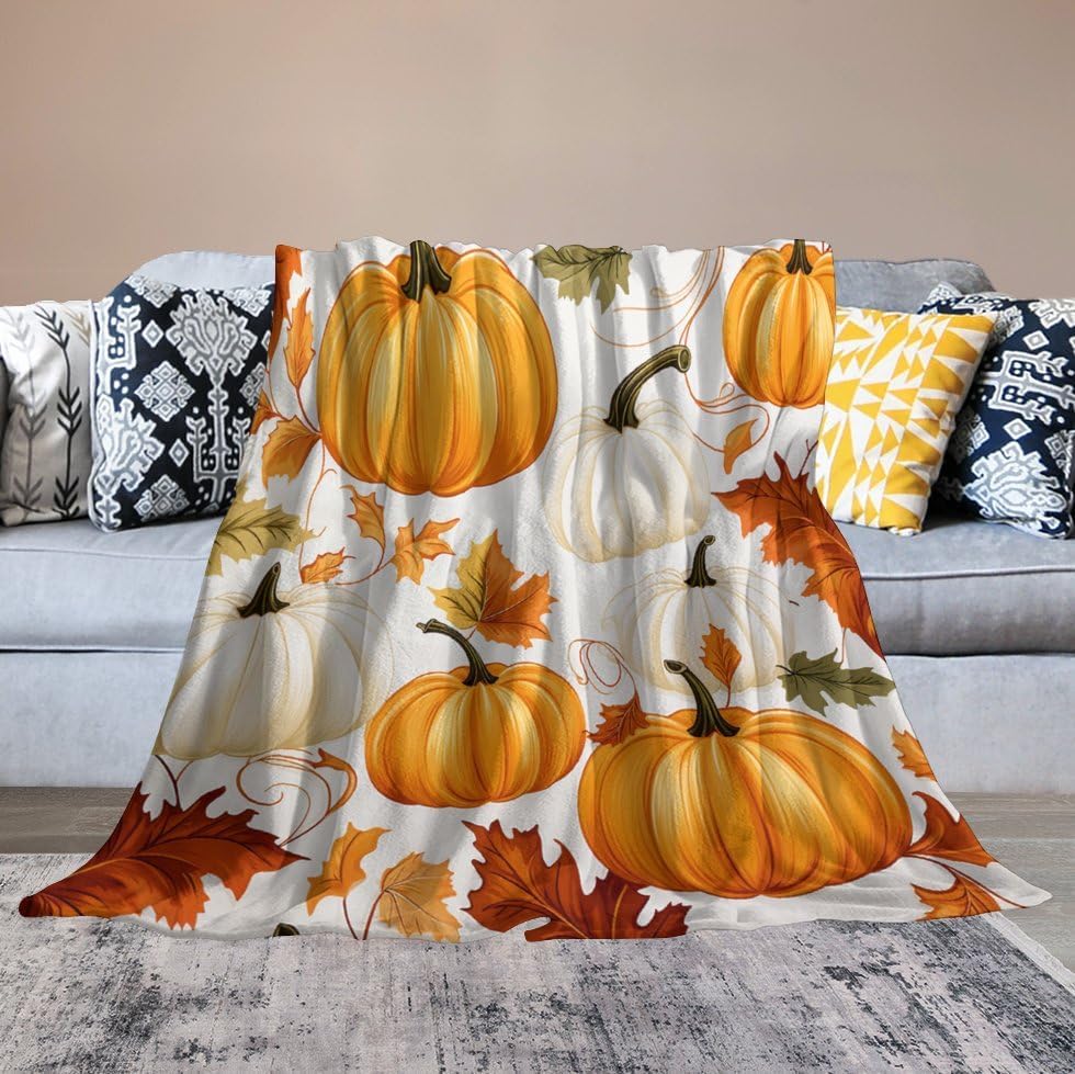 Miniatura 6 de Manta para sofá, acuarela, otoño, calabaza, cosecha, otoño, cosecha, suave, mullida, acogedora y ligera, para otoño, Halloween, 50 x 60 pulgadas,