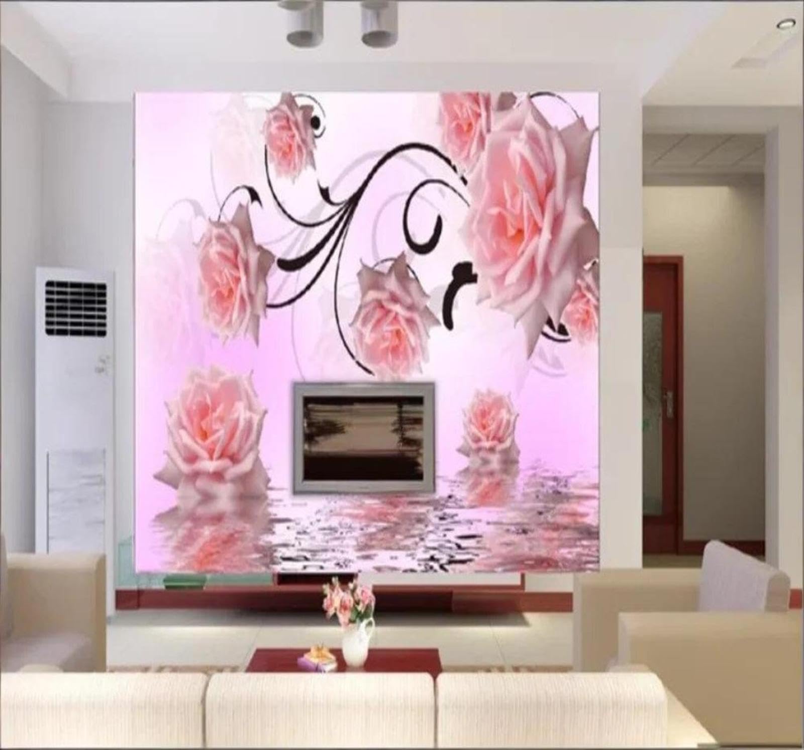 Tzxztt Beautiful Warm Romantic Pink Roses Modern 3D Wallpaper Premium Textured Silk Neutral Tones Material Ideal for Living Room Bedroom-350cm×256cm